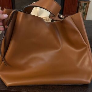 Brown Leather Tote Bag - Minimal Chic